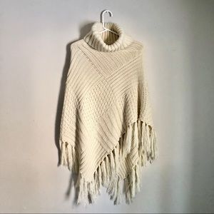 Cream Turtleneck Sweater Poncho